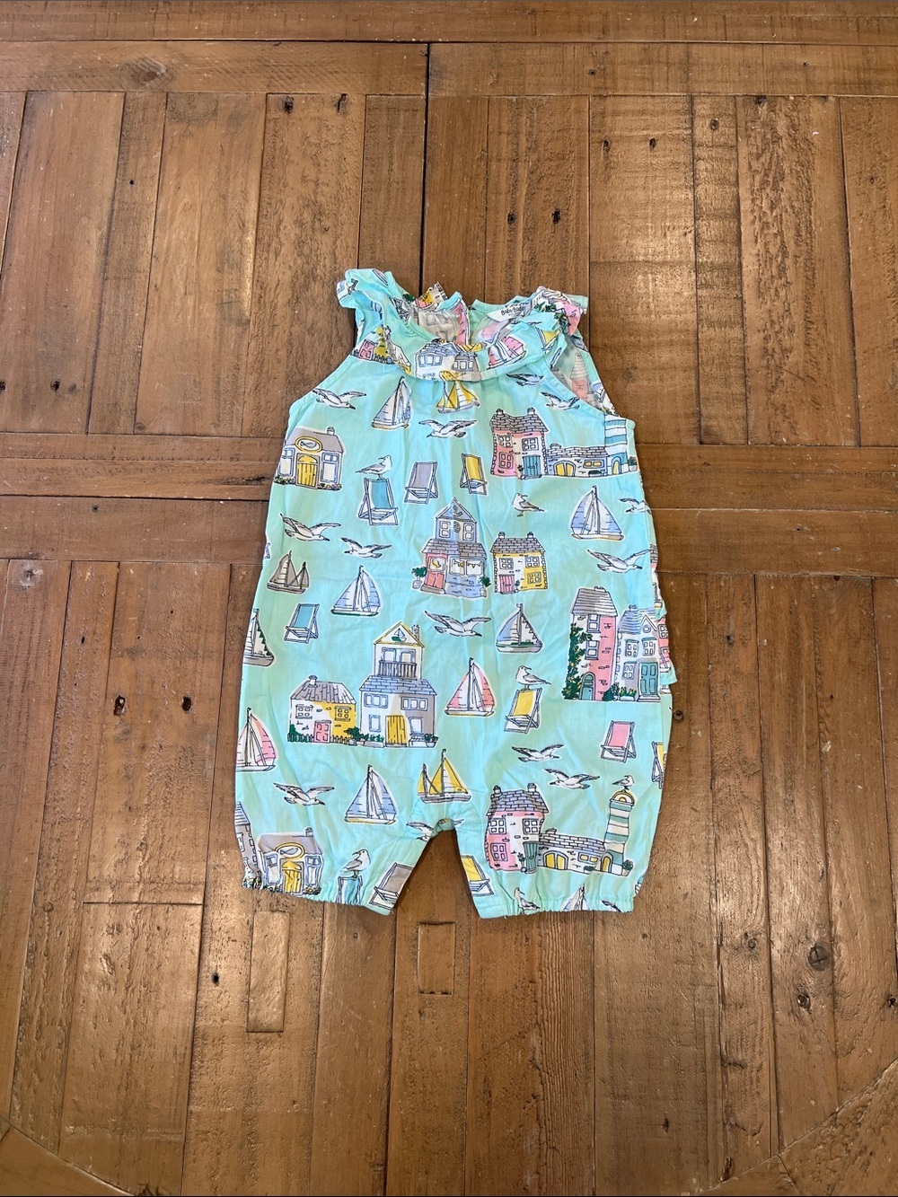 Baby Boden nautical seagull ruffled short romper 6-12 months sleeveless